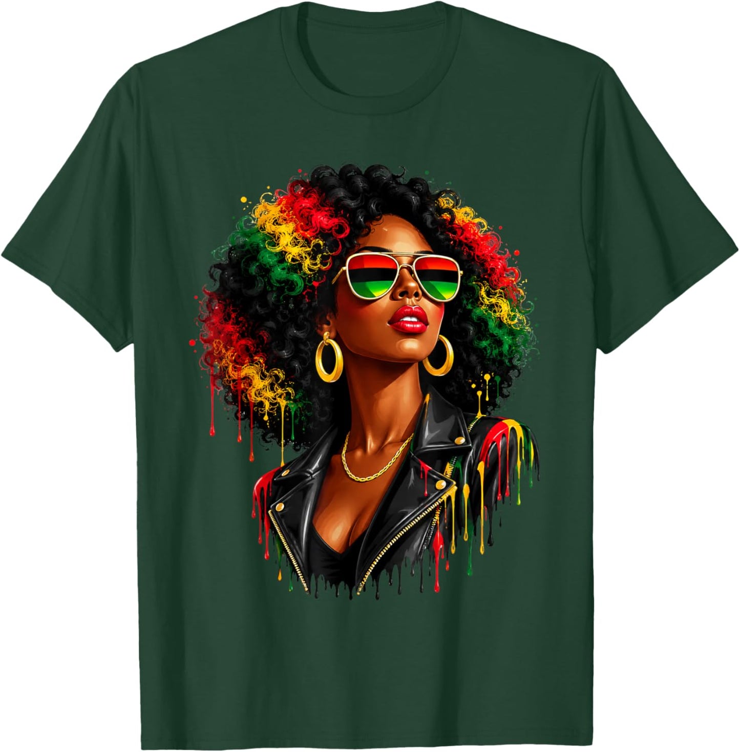 Juneteenth Black Queen Afro African Melanin Drip Freedom T-Shirt - T-Shirt | Forest