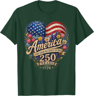 America God Shed His Grace On Thee 250 Years 4th of July T-Shirt - T-Shirt | Forest