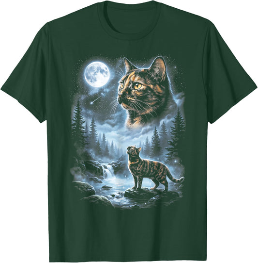 Tortoiseshell Cat Howling At The Moon 90s Retro Vintage T-Shirt - T-Shirt | Forest