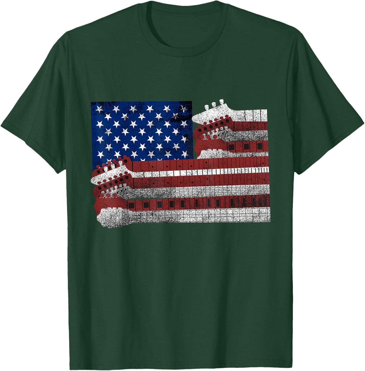 Guitar - US Flag Lovers - USA Patriotic Guitarist Women Kids Men T-Shirt - T-Shirt | Forest
