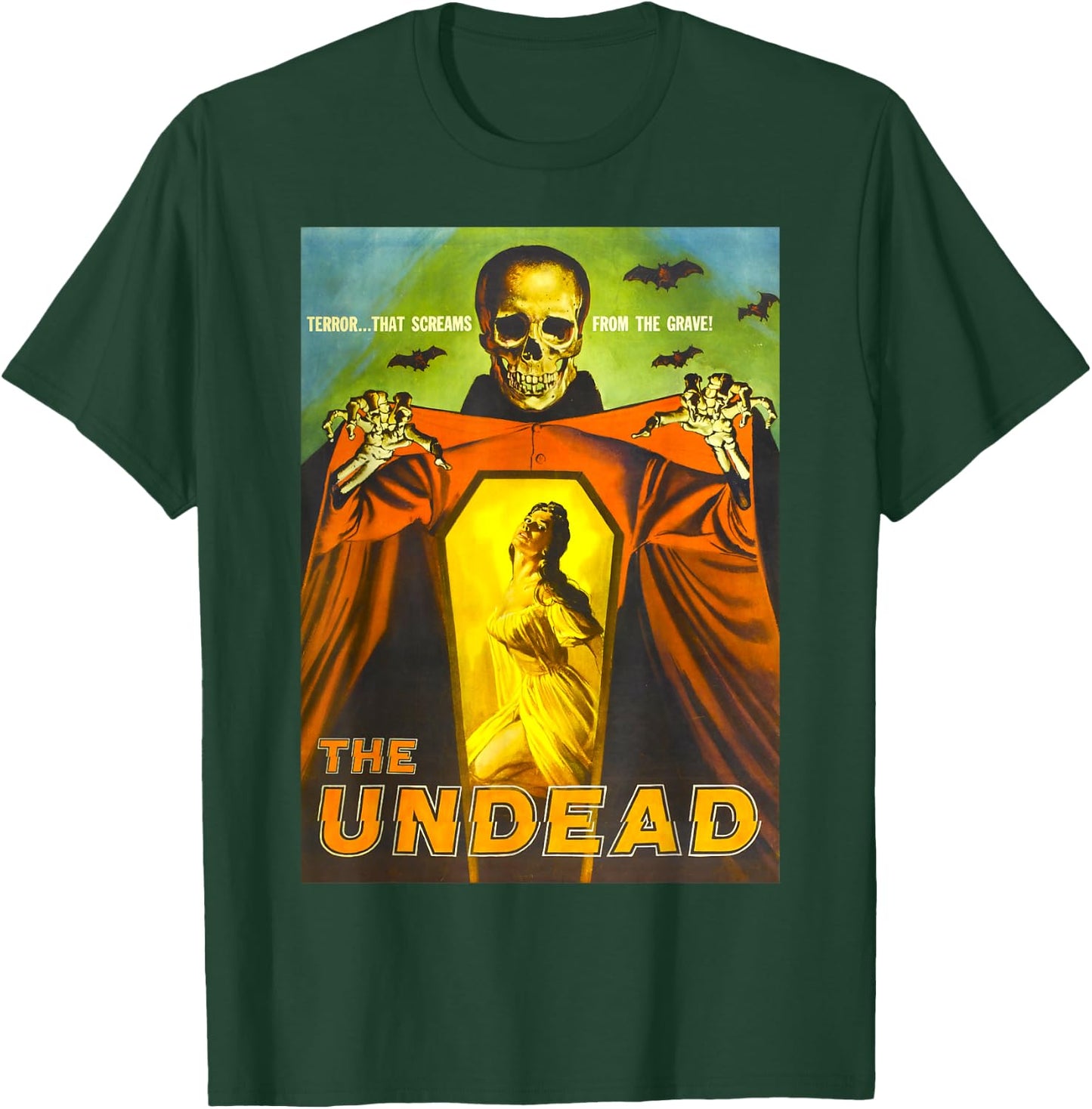 Creepy Skeleton Retro Halloween Monster Poster Horror Movie T-Shirt - T-Shirt | Forest