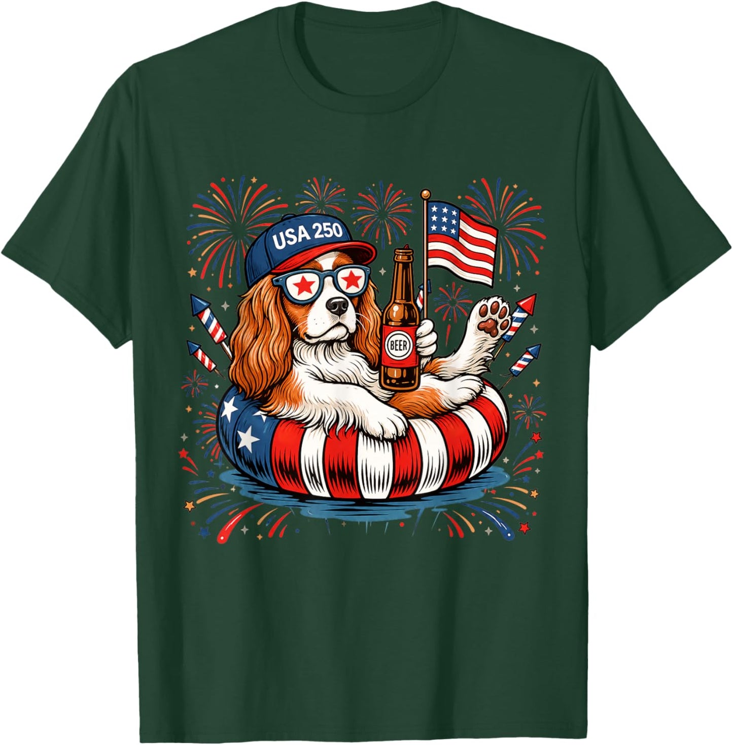 Patriotic Cavalier King Charles 4th of July USA 250 Years T-Shirt - T-Shirt | Forest