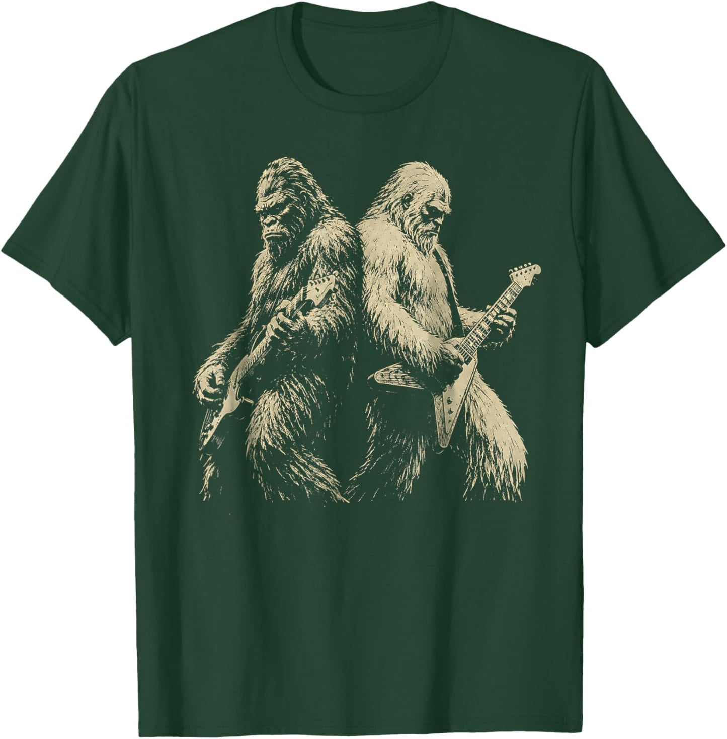 Vintage Bigfoot Playing Guitar with Yeti Rock Music Men T-Shirt - T-Shirt | Forest