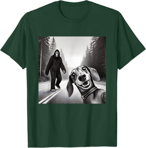 Bigfoot And Dachshund On Road - Black - Small - Short Sleeve T-Shirt - T-Shirt | Forest