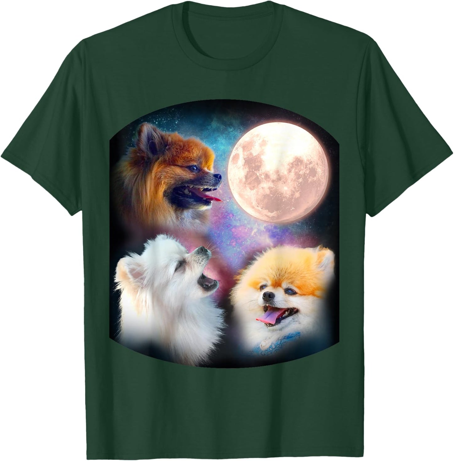 Pomeranian Dog T Shirt - Howling at Moon T-Shirt - T-Shirt | Forest