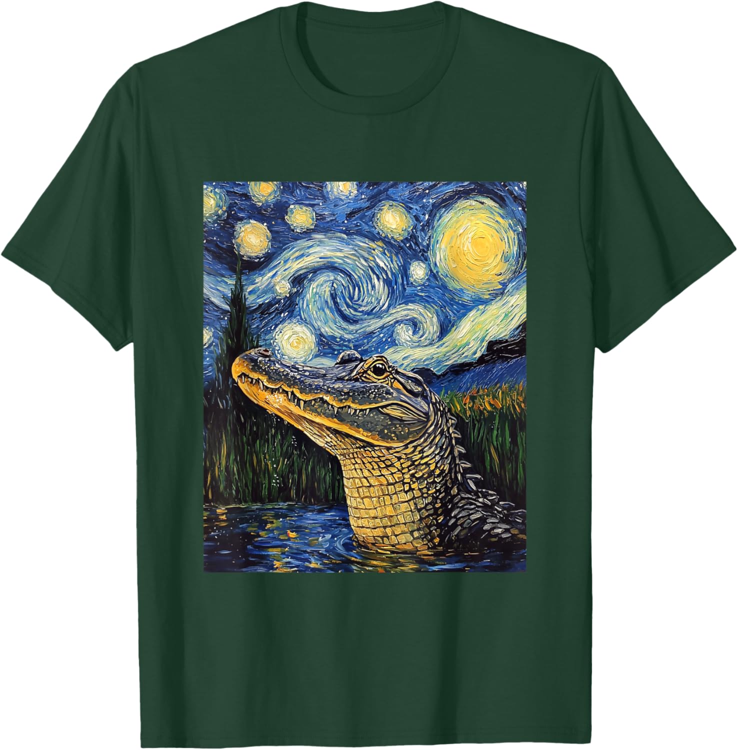 Alligator - Van Gogh Style - Starry Night T-Shirt - T-Shirt | Forest