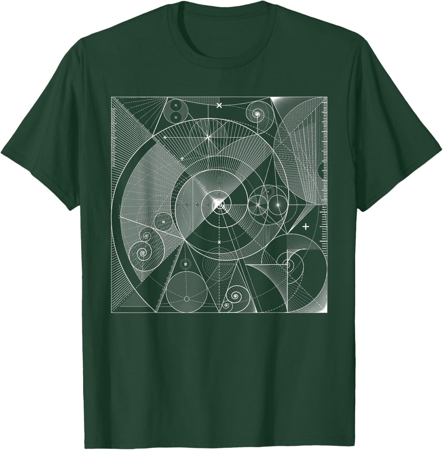 Sacred Geometry T Shirt Fibonacci, White Golden Spiral T-Shirt - T-Shirt | Forest