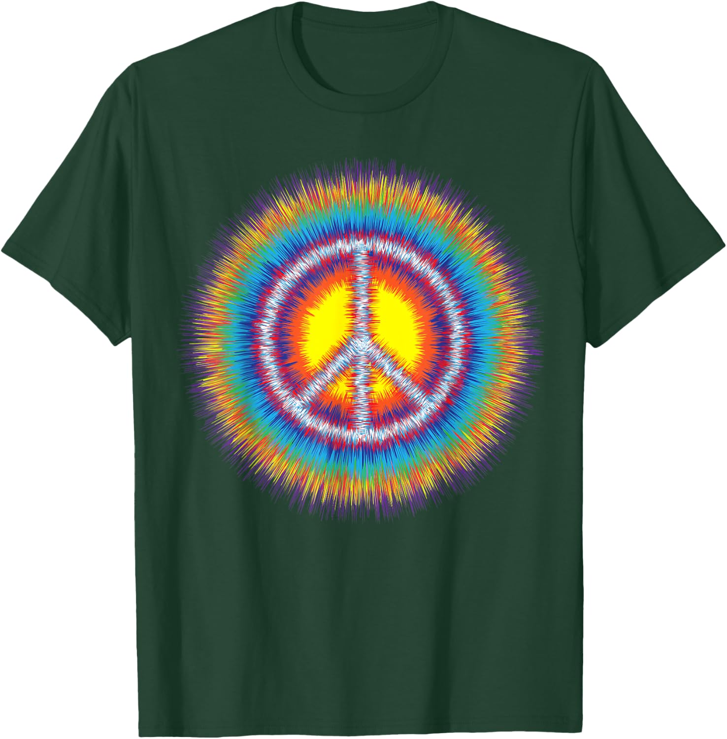 Sunburst Peace Sign Retro Starburst Hippie Tye Die T-Shirt - T-Shirt | Forest