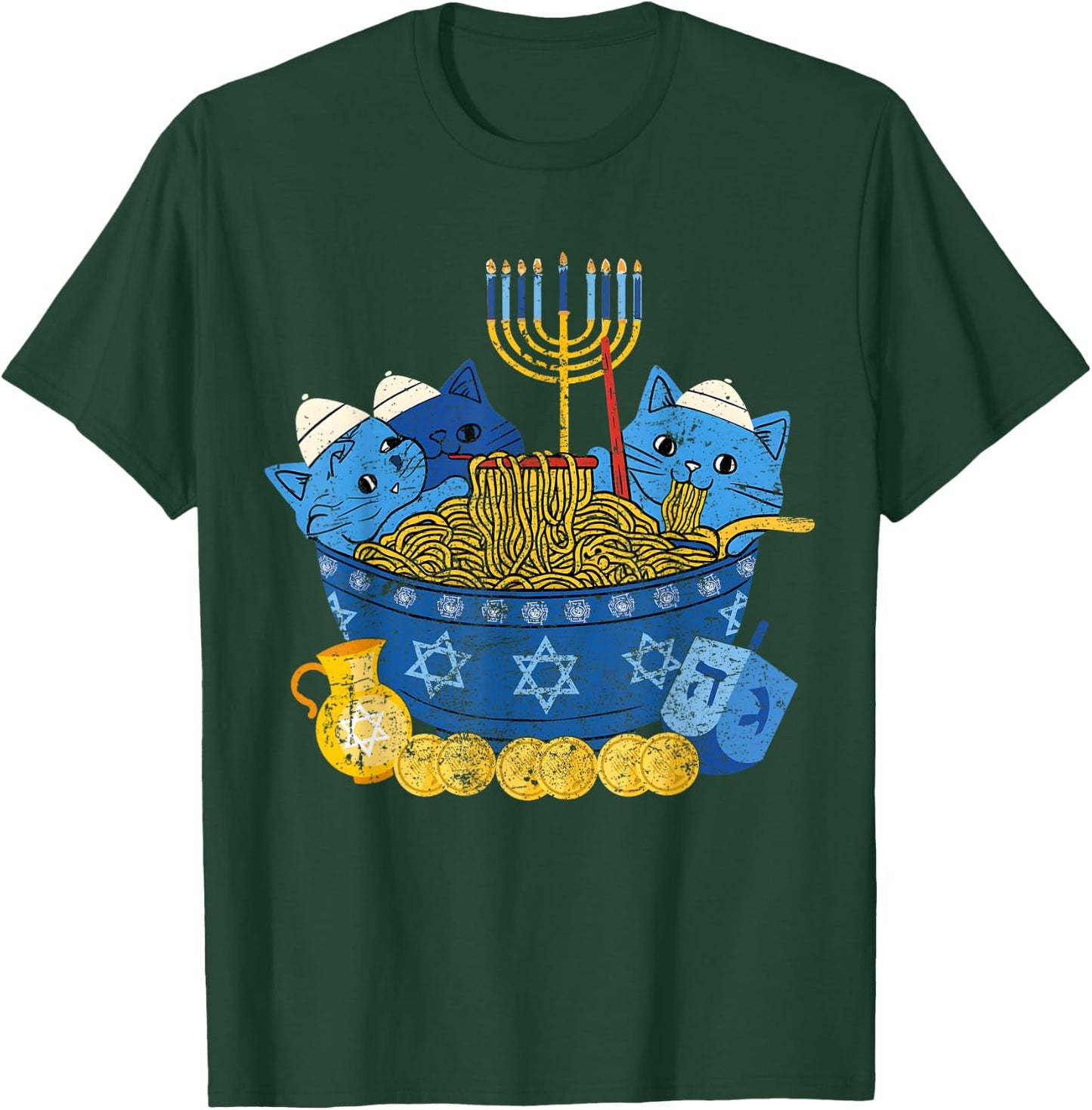 Jewish Cats Ramen Kitten Anime Hanukkah Pajamas Chanukah T-Shirt - T-Shirt | Forest