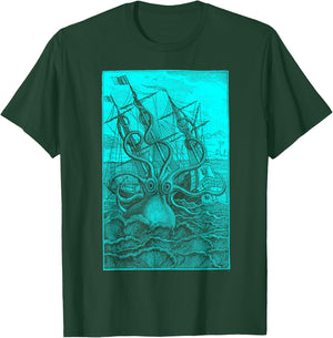 Giant Octopus Pirate Ship Vintage Kraken Sailing Squid T-Shirt - T-Shirt | Forest