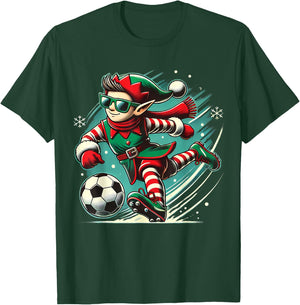 Cute Elf Playing Soccer lovers boys Girls kid teen Christmas T-Shirt - T-Shirt | Forest
