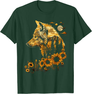 Cute Wolf Floral Sunflower Wolves T-Shirt - T-Shirt | Forest