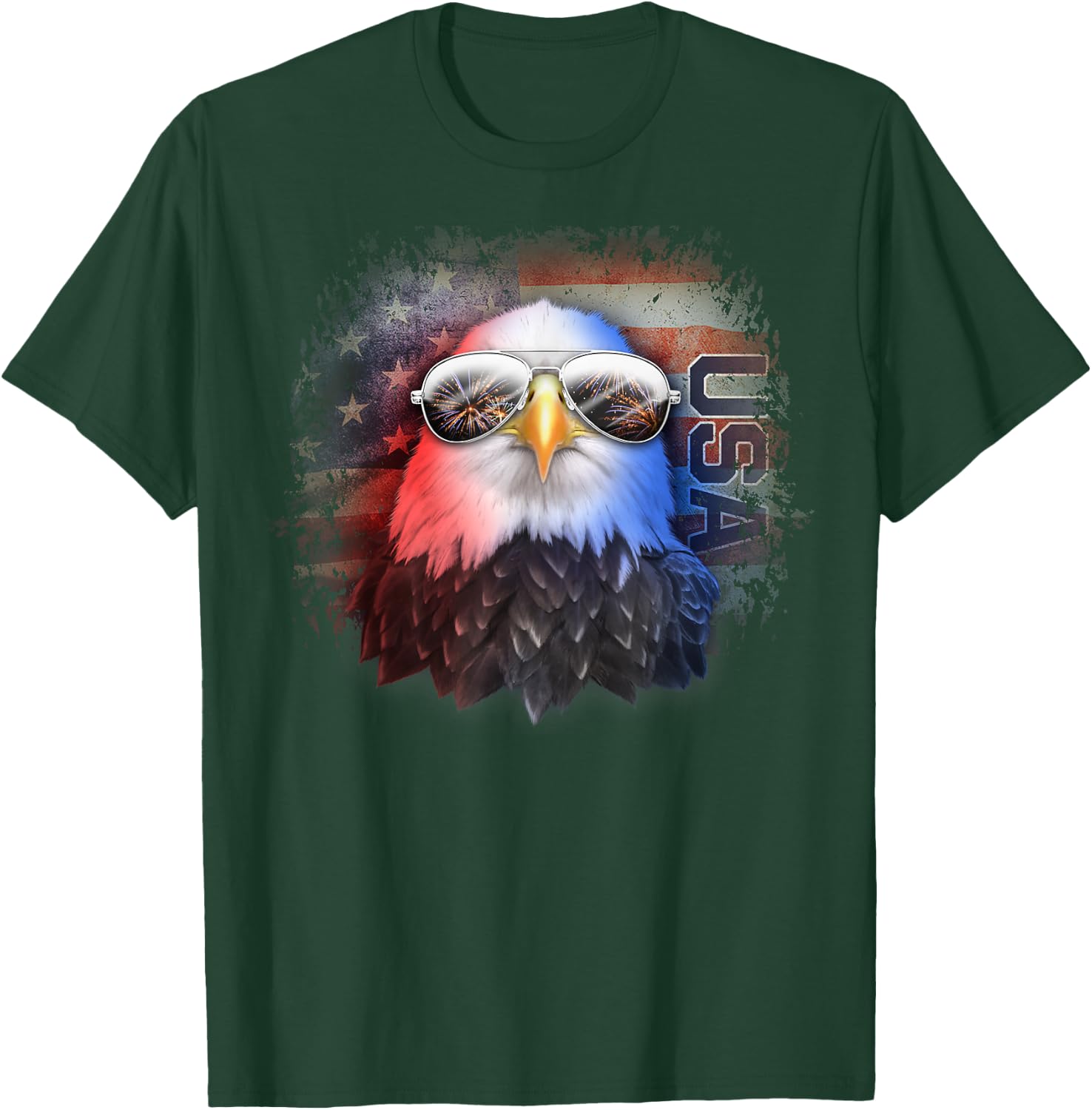 American Flag Grungy Bald Eagle Aviator With Sunglasses Kids Men T-Shirt - T-Shirt | Forest