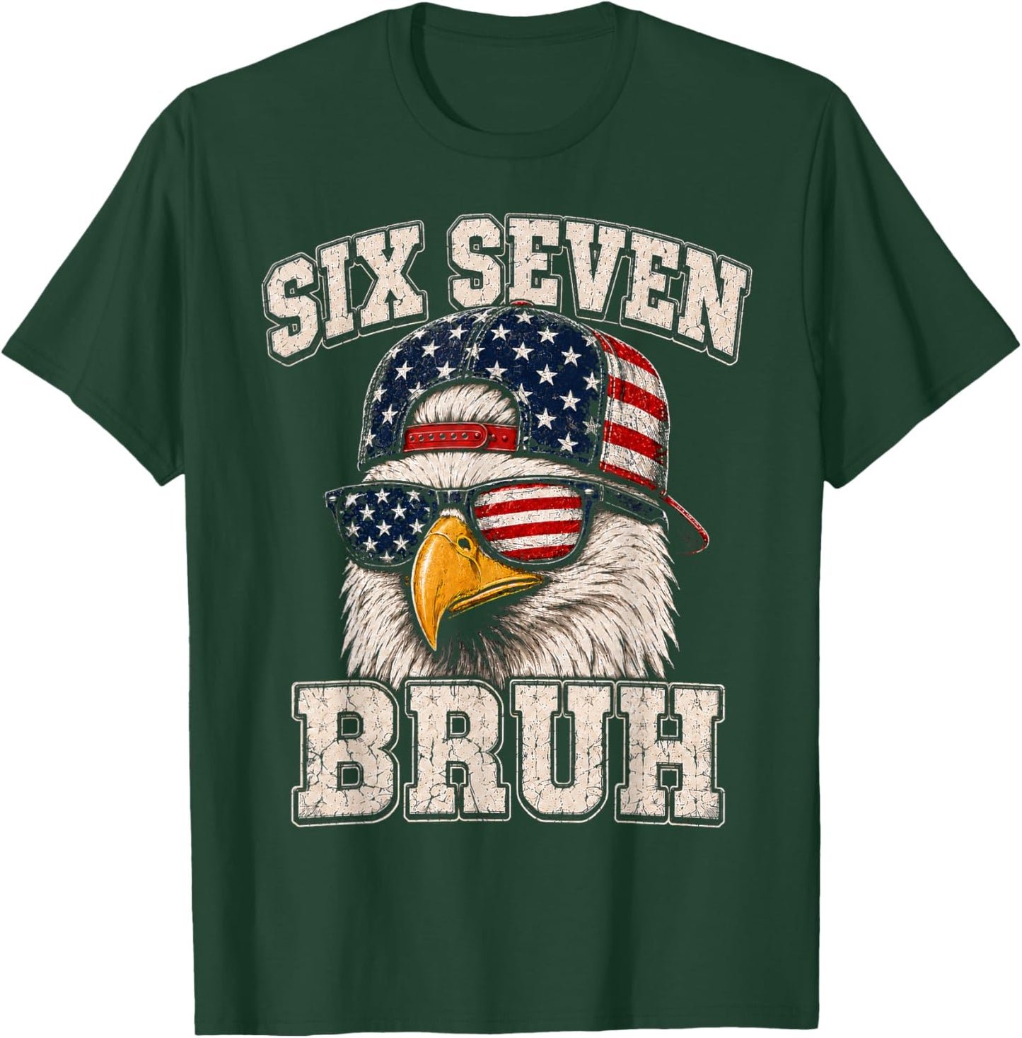 4th of July Boys Outfit 67 Six Seven Bruh American Patriotic T-Shirt - T-Shirt | Forest