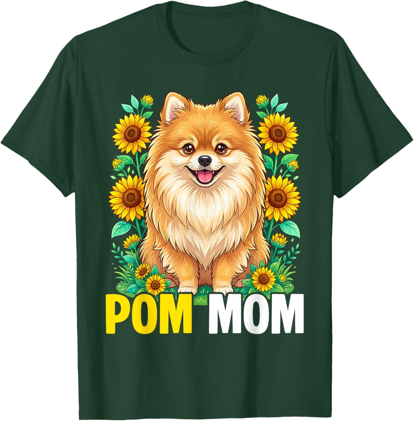 Pom Mom Pomeranian Dog Sunflower Lover Mothers Day T-Shirt - T-Shirt | Forest