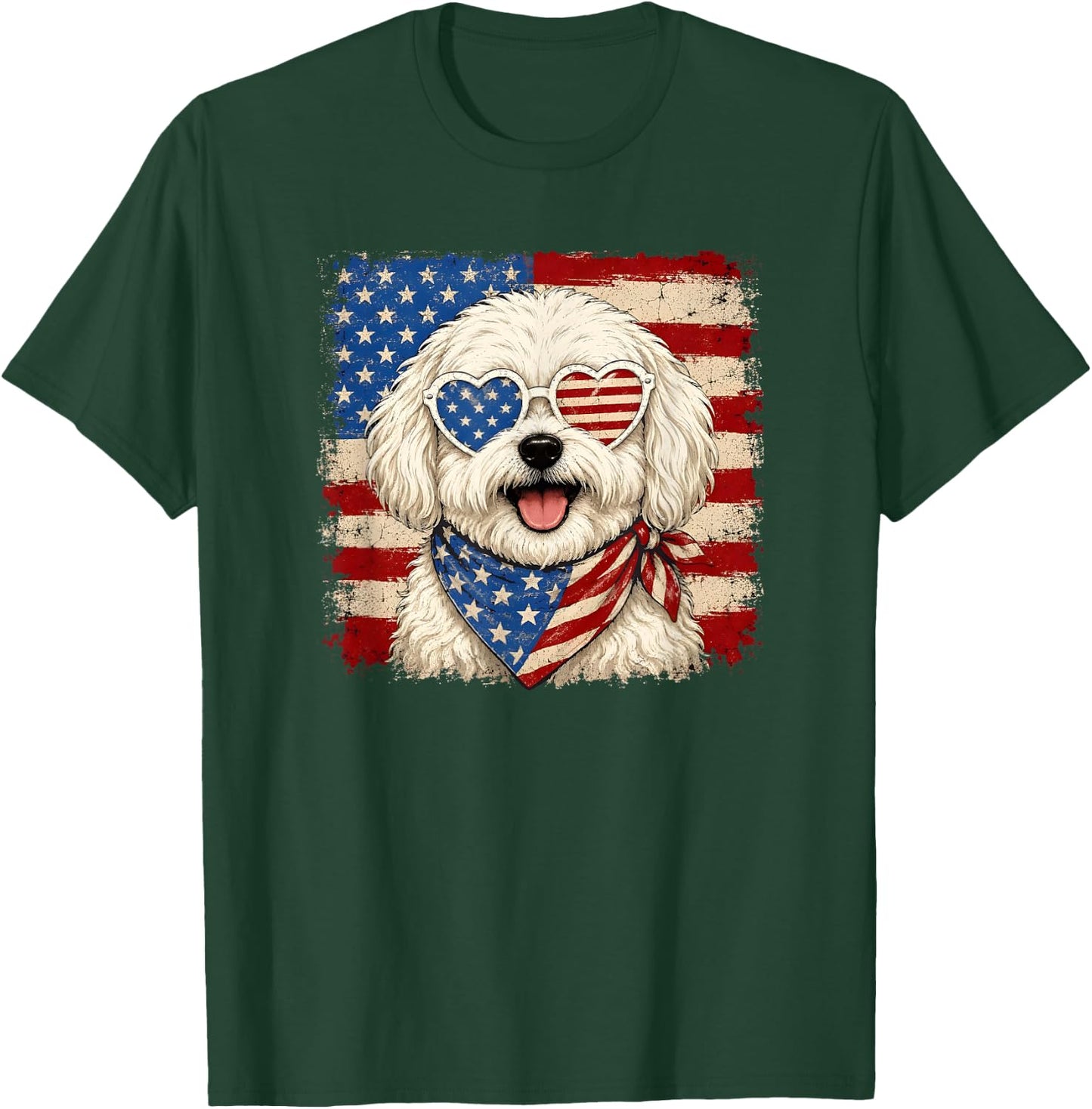 Cute Maltese Dog US America Flag Patriotic 4th of July T-Shirt - T-Shirt | Forest