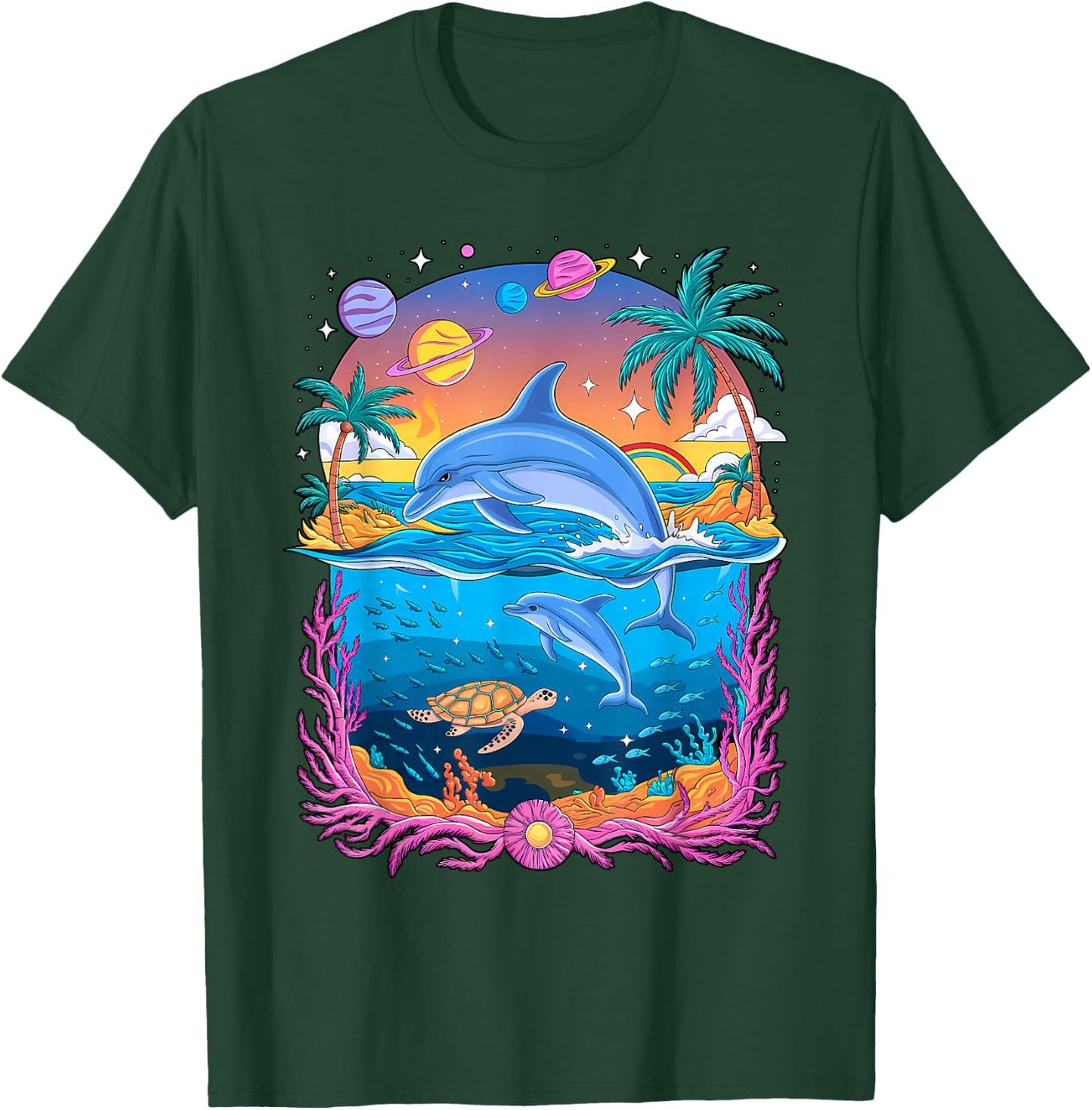 Space Dolphin Galaxy Dolphins Rainbow T-Shirt - T-Shirt | Forest