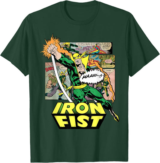 Marvel Comics Retro Classic Iron Fist Comic Book Punch Up T-Shirt - T-Shirt | Forest