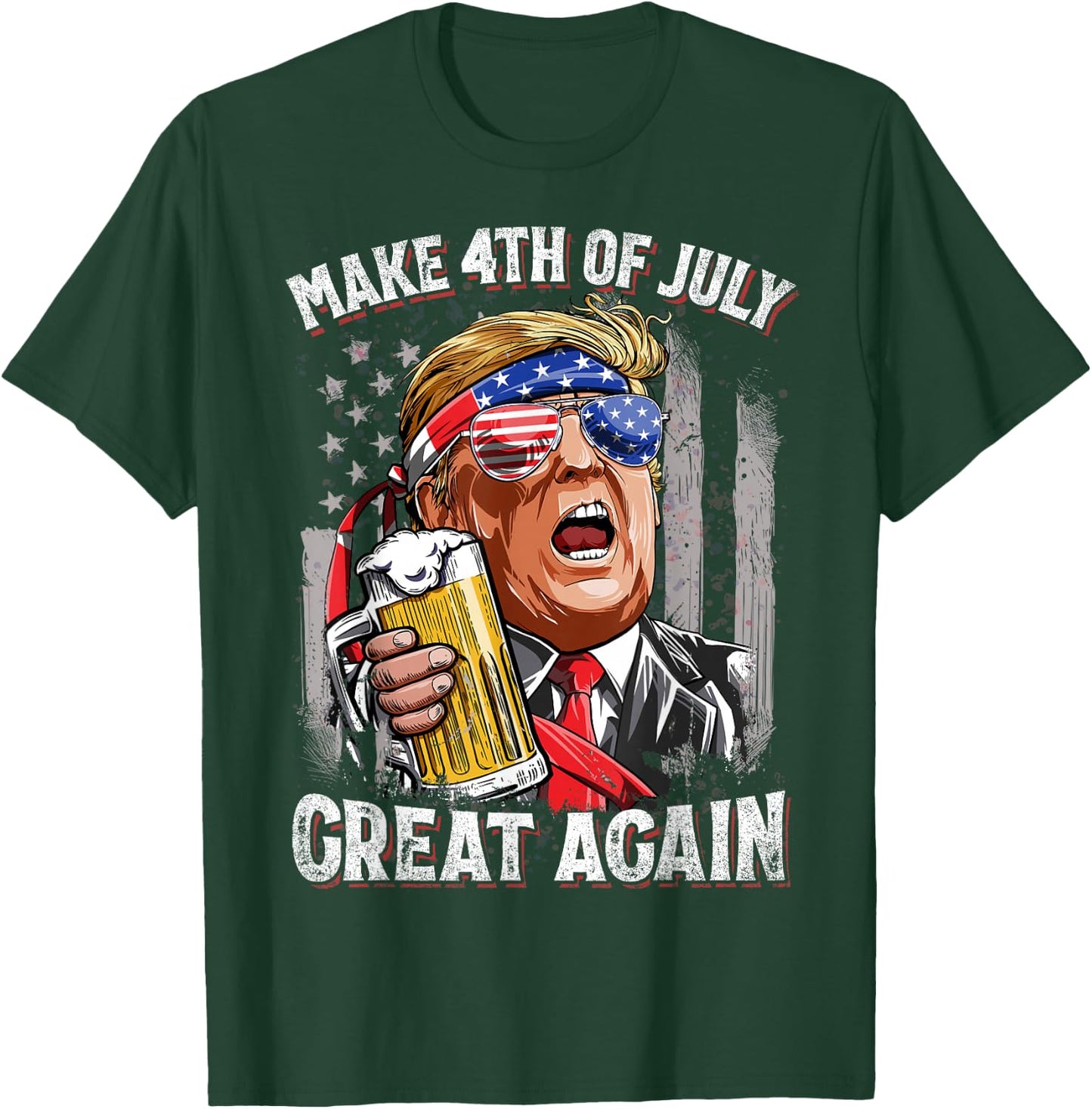 Trump Make 4th of July Great Again Men Drinking Beer Funny T-Shirt - T-Shirt | Forest