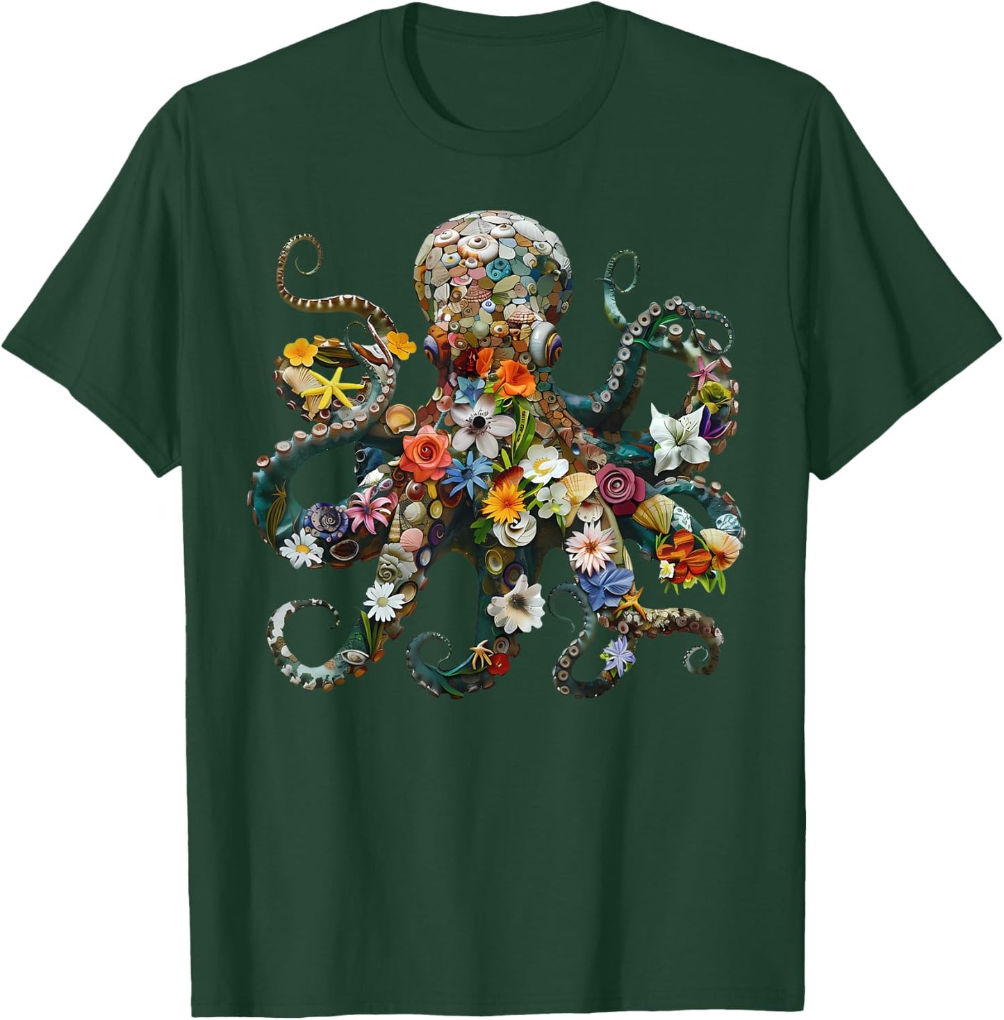 Octopus Floral Vintage Flowers Scuba Diving Garden And Ocean T-Shirt - T-Shirt | Forest