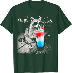 4th of July Raccoon Drinking Patriotic Slushie T-Shirt - T-Shirt | Forest