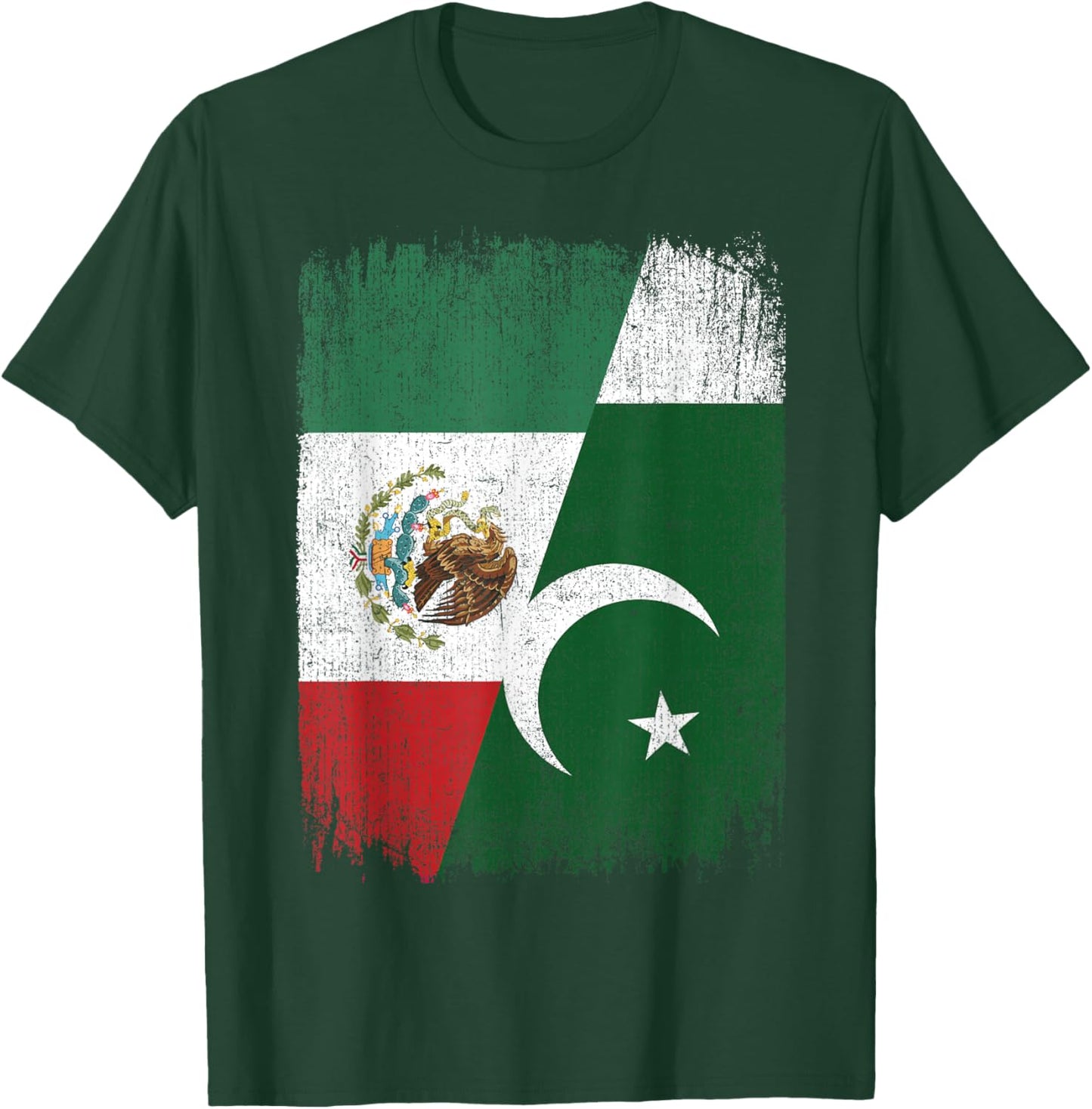 Half Mexico Pakistan Flag Mexican Pakistani Roots T-Shirt - T-Shirt | Forest