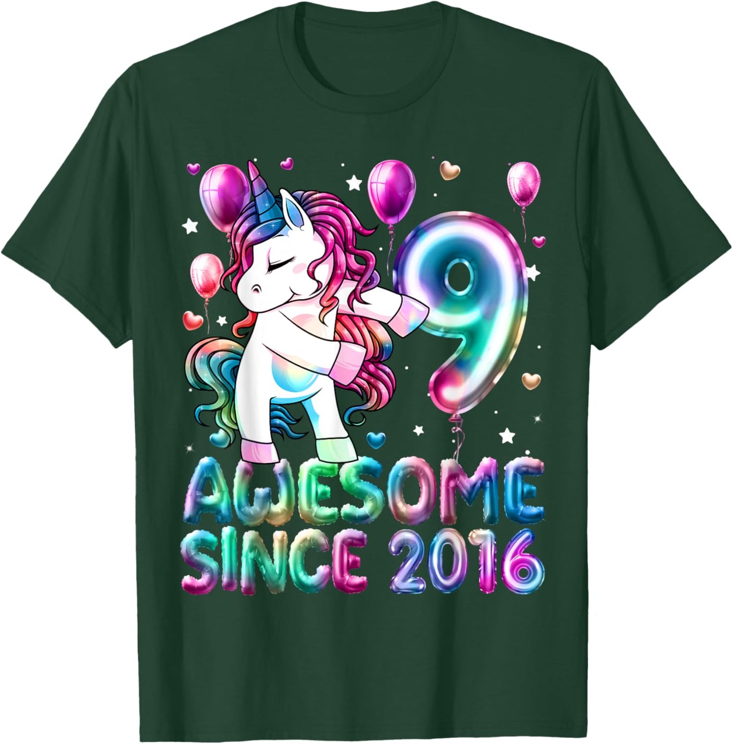 Flossing Unicorn 9 Year Old 9th Birthday Girl Unicorn Party T-Shirt - T-Shirt | Forest