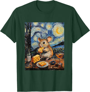 Cute Mouse Rat - Van Gogh Style - Starry Night Graphic T-Shirt - T-Shirt | Forest