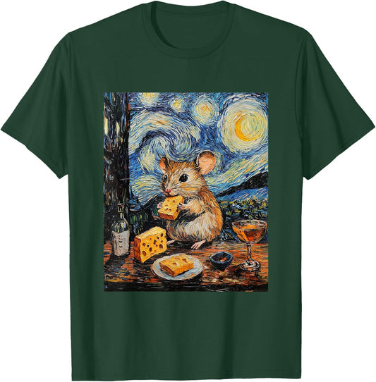 Cute Mouse Rat - Van Gogh Style - Starry Night Graphic T-Shirt - T-Shirt | Forest