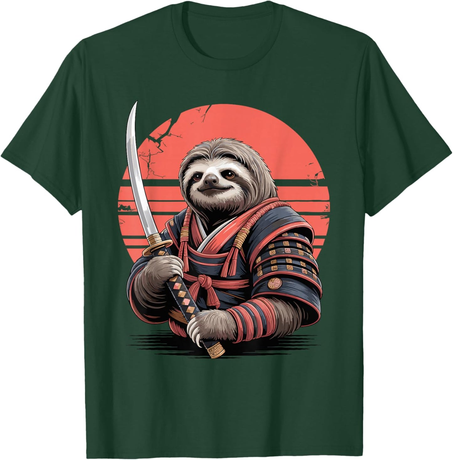Samurai Lazy Sloth Katana Sword Sloths T-Shirt - T-Shirt | Forest