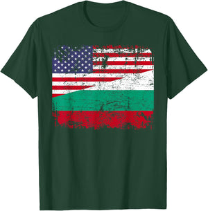 BULGARIAN ROOTS | Half American Flag | BULGARIA T-Shirt - T-Shirt | Forest