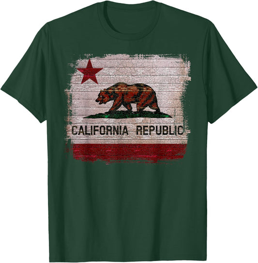 California Republic Flag Distressed Bear T-Shirt - T-Shirt | Forest
