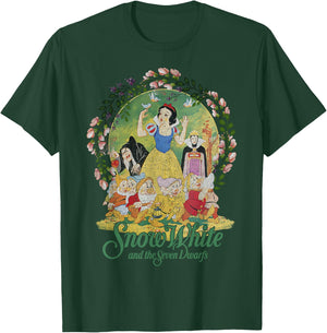 Disney Snow White Group Shot Classic Poster Floral Wreath T-Shirt - T-Shirt | Forest