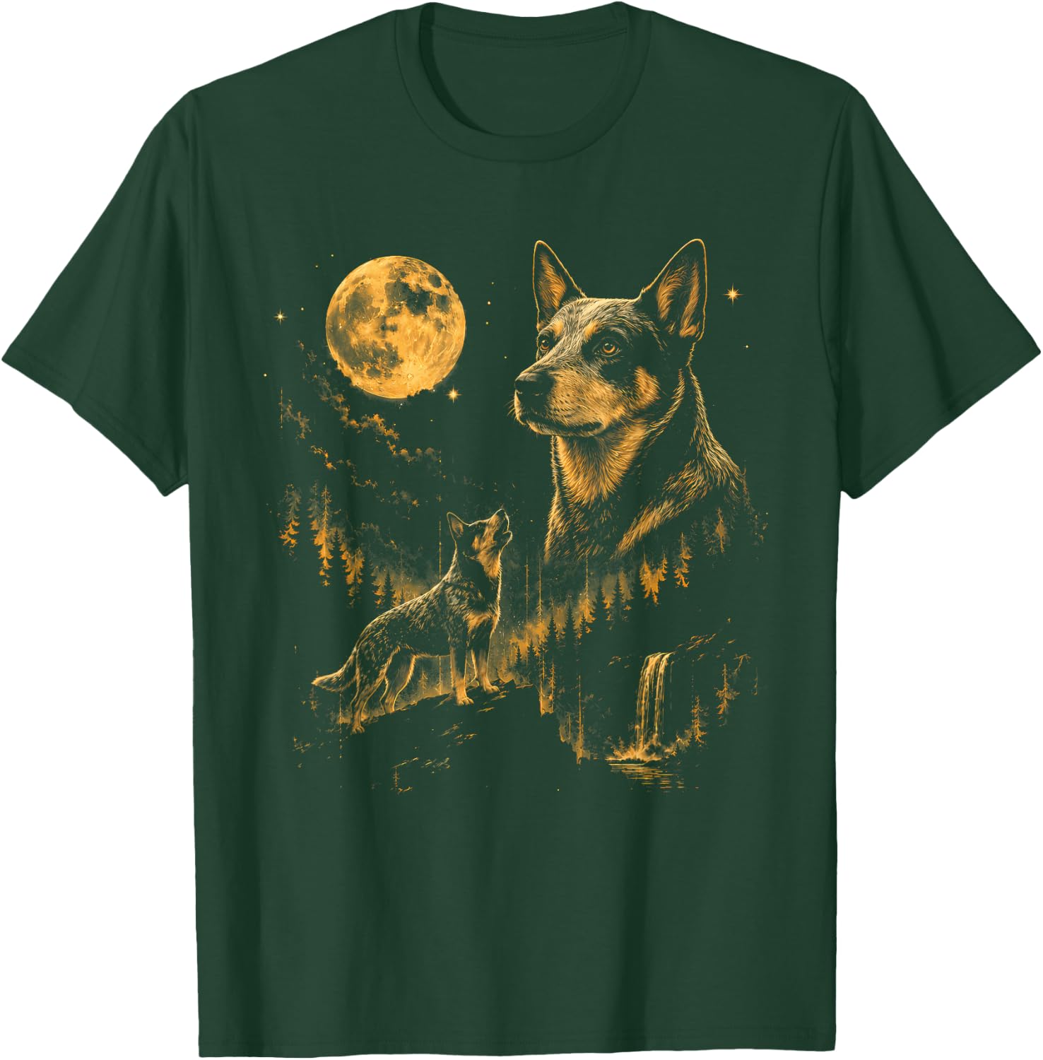Australian Cattle Dog Howling Moon Funny Love Dog T-Shirt - T-Shirt | Forest
