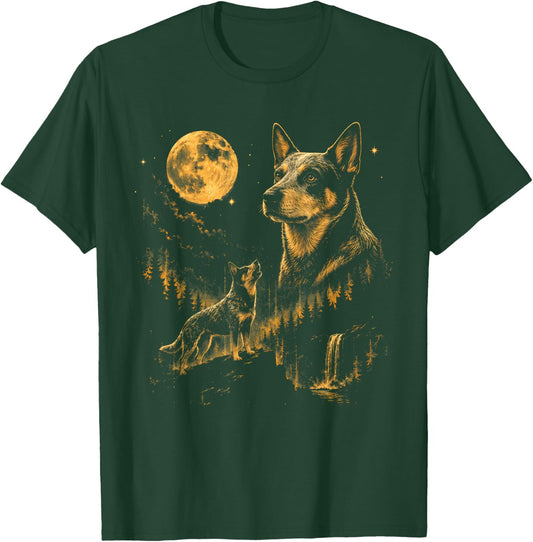 Australian Cattle Dog Howling Moon Funny Love Dog T-Shirt - T-Shirt | Forest