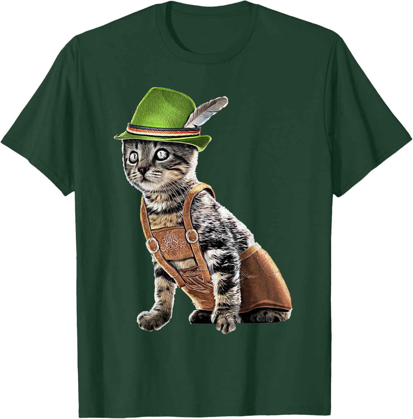 Oktoberfest Cat Bavarian Lederhosen Costume Alpine Hat Gift T-Shirt - T-Shirt | Forest