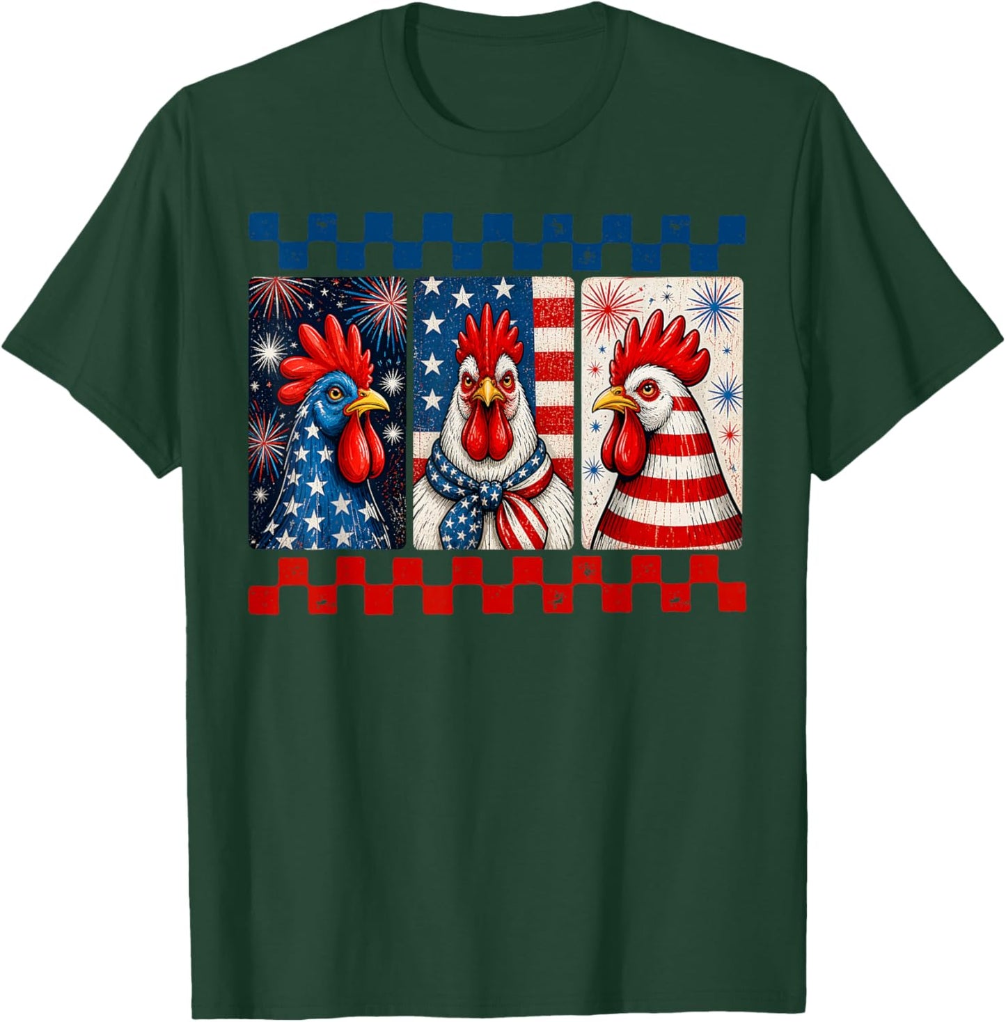 4th of July Patriotic Chicken Rooster Men Women Kid T-Shirt - T-Shirt | Forest