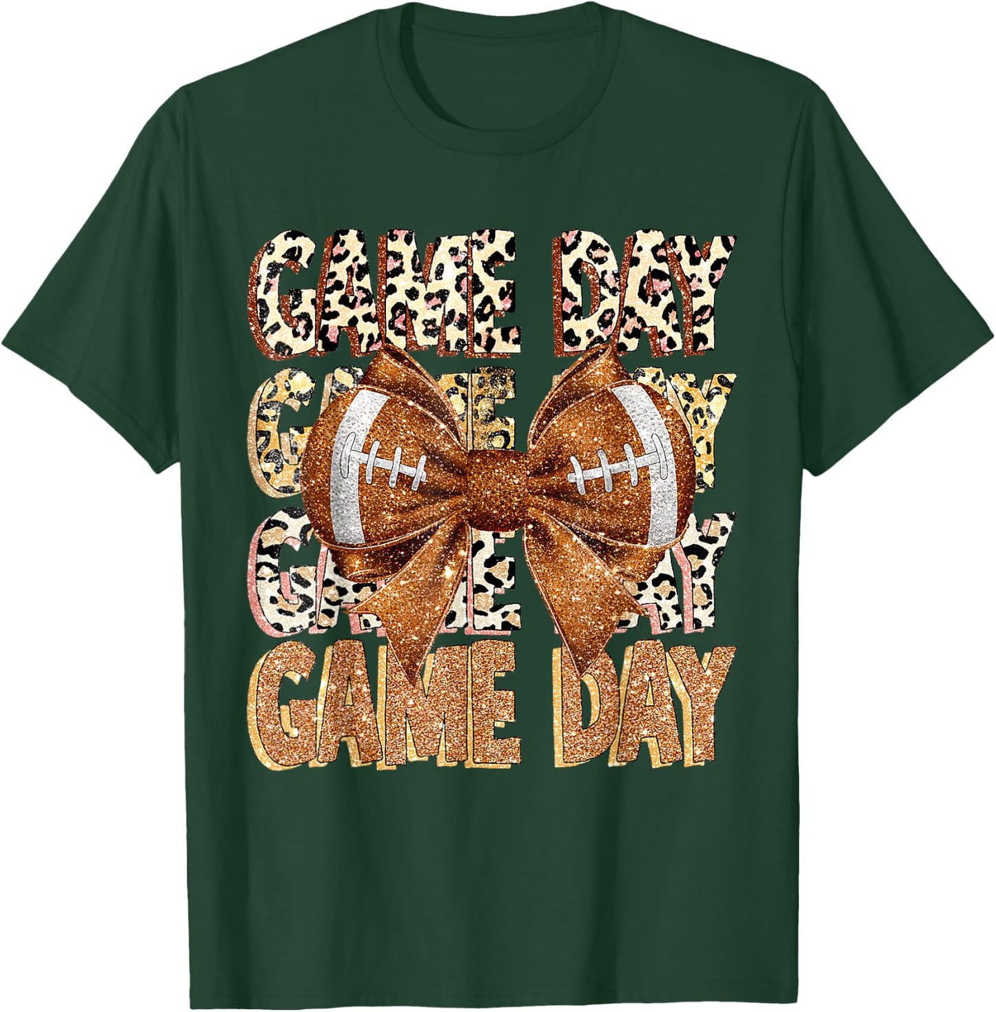 Game Day Football Bling bling Coquette Bow leopard trendy T-Shirt - T-Shirt | Forest