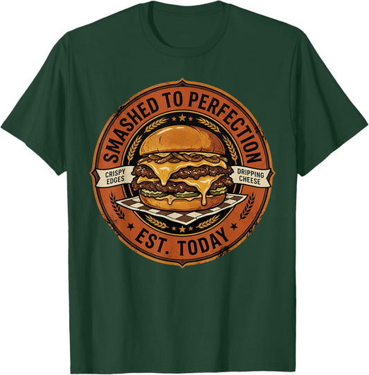Smashed to Perfection Vintage Smash Burger Retro Emblem T-Shirt - T-Shirt | Forest