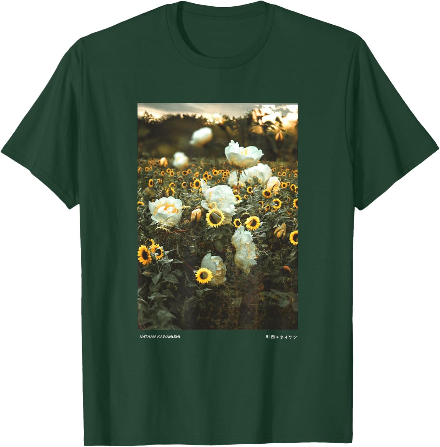 Nathan Kawanishi Aesthetic Modern Floral Sunflower - Women's Classic Fit Black Short Sleeve Small T-Shirt - T-Shirt | Forest
