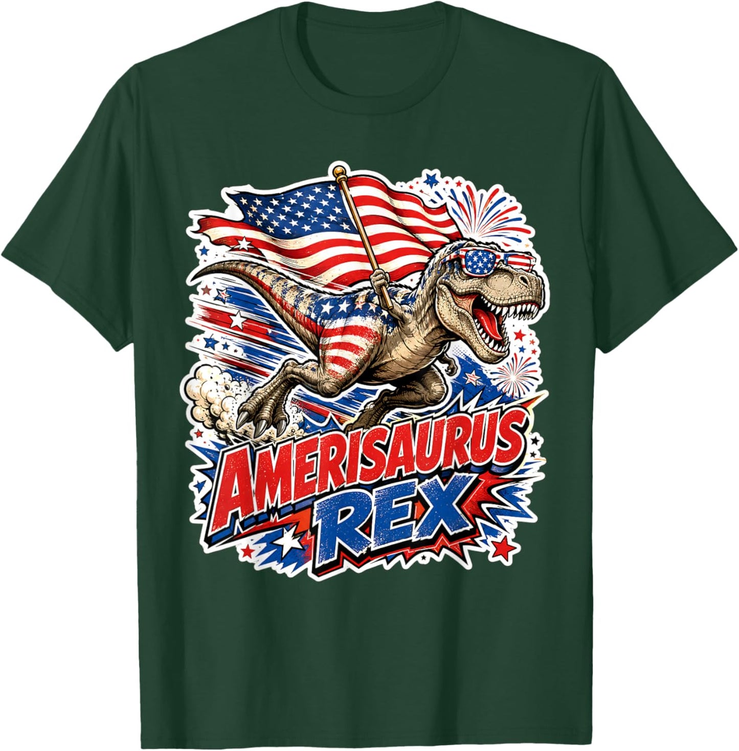 Dinosaur 4th of July T Rex Funny Amerisaurus Rex Boys Men T-Shirt - T-Shirt | Forest