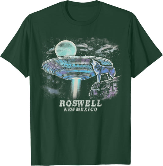 Vintage Roswell New Mexico Shirt | Moon Wolf Black Aliens T-Shirt - T-Shirt | Forest