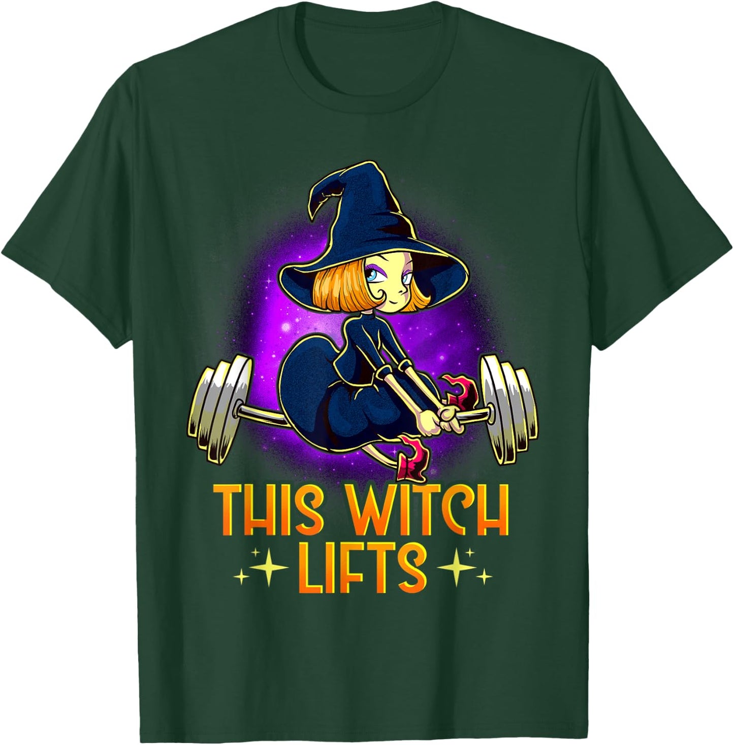 This Witch Lifts Funny Halloween Barbell Fitness Gym Witch T-Shirt - T-Shirt | Forest