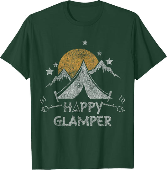 Happy Glamper Cute Glamping Camp Distressed T-Shirt - T-Shirt | Forest