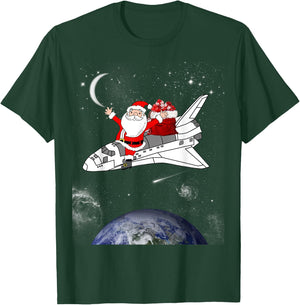 Santa In Space Spaceship Christmas Holiday Gift T-Shirt - T-Shirt | Forest