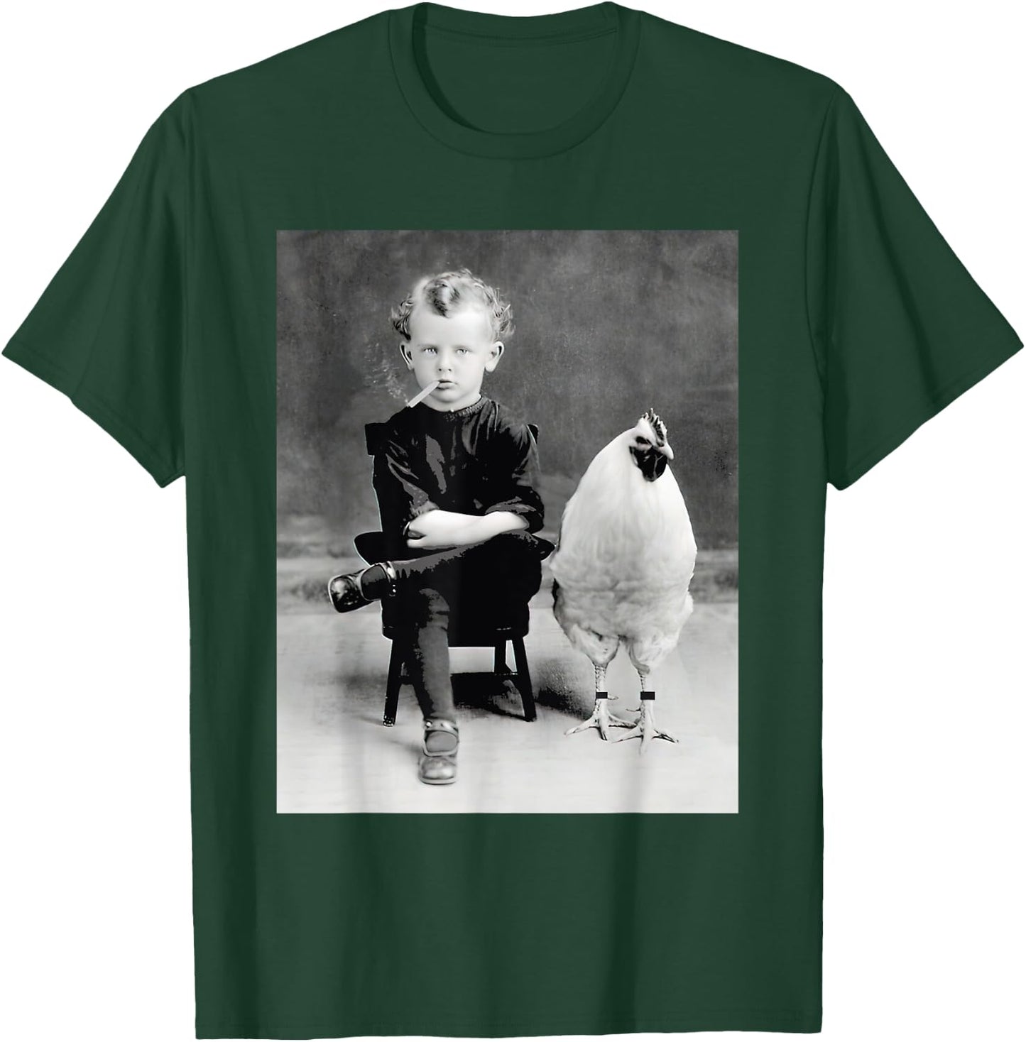 Little Boy With Chicken Rooster Smoking Vintage T-Shirt - T-Shirt | Forest