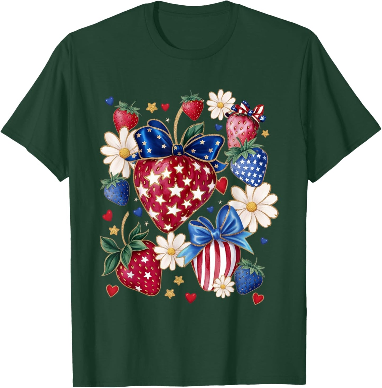 Patriotic Strawberry 4th of July Boho T-Shirt - T-Shirt | Forest