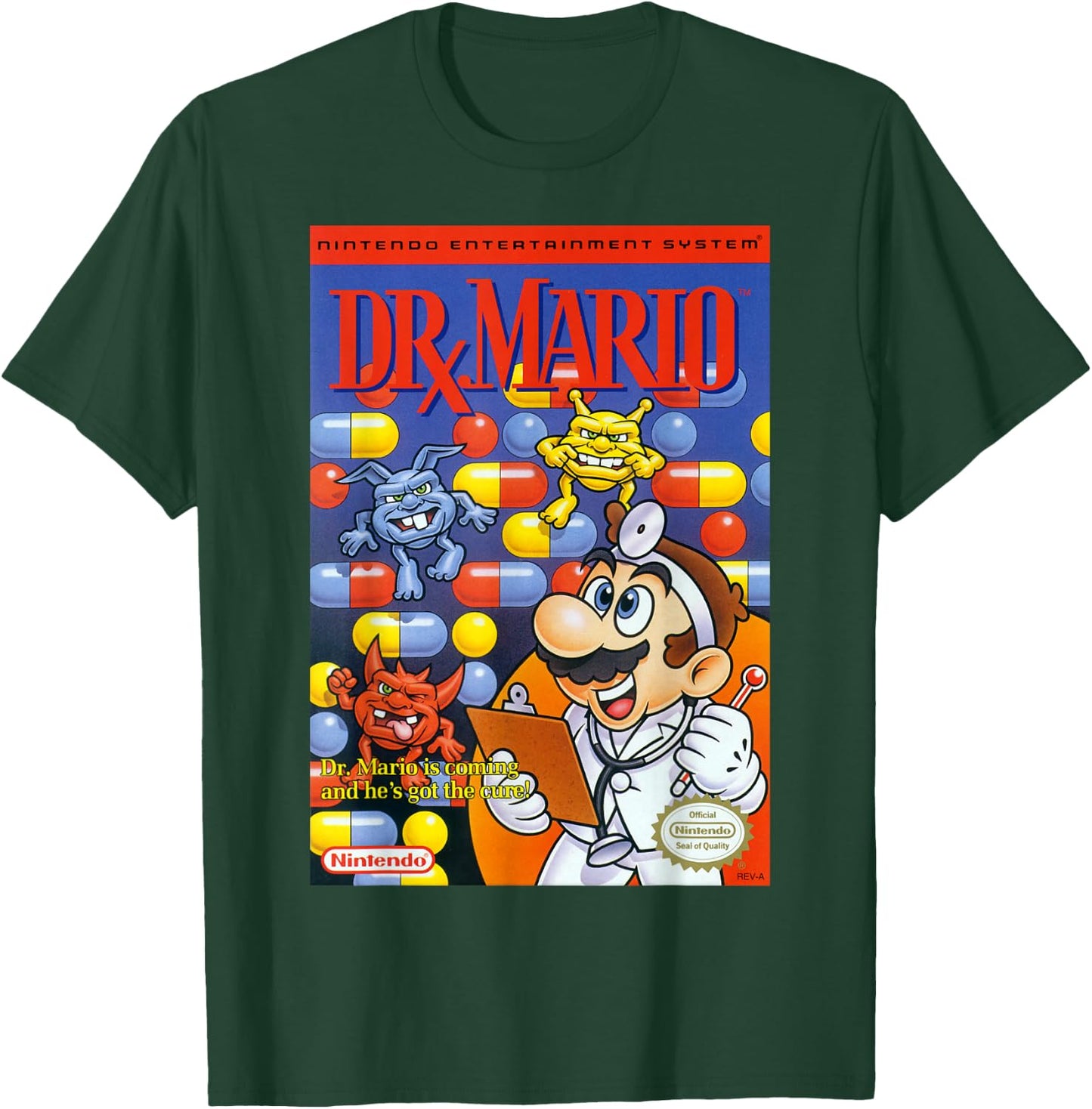 Super Mario Dr Mario Retro NES Game Cover Poster T-Shirt - T-Shirt | Forest