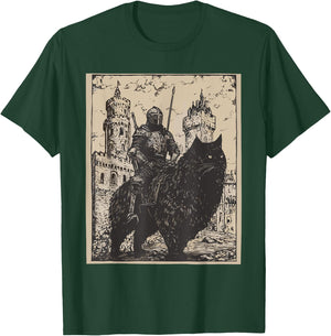 Knight Cat Rider Vintage 90s Medieval Knight Riding Cat Women T-Shirt - T-Shirt | Forest