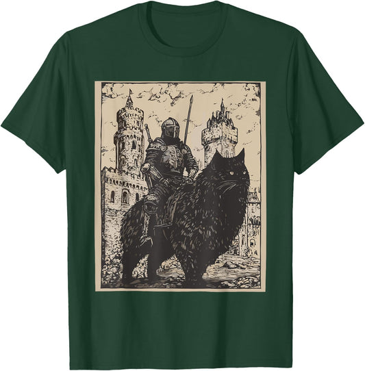 Knight Cat Rider Vintage 90s Medieval Knight Riding Cat Women T-Shirt - T-Shirt | Forest